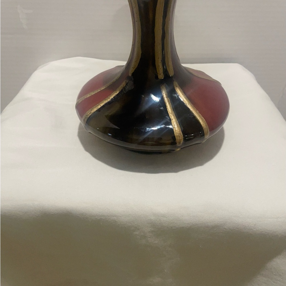 Elegant Oxblood Flambeau Vase with Gold Accents